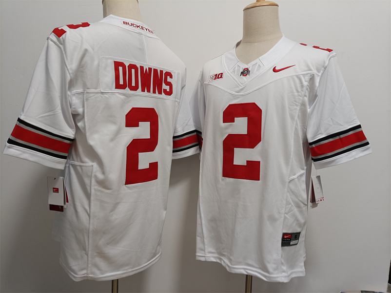 Men's #2 Caleb Downs Ohio State Buckeyes Stitched Nike White College Football Replica Jersey S-3XL
