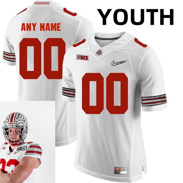 Youth's Custom Ohio State Buckeyes Stitched College Football 2025 White HERITAGE STRIPES Jersey  S-3XL