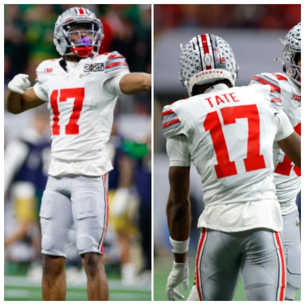 Mens Ohio State Buckeyes #17 Carnell Tate White Diamonds Playoff Game Jersey