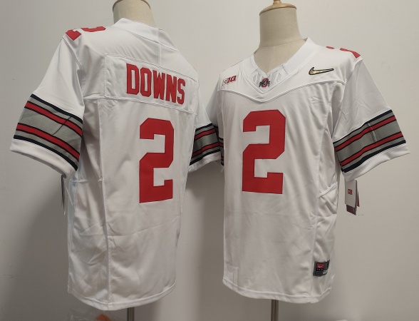 Mens Ohio State Buckeyes #2 Caleb Downs White Diamonds Playoff Game Jersey