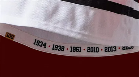 Chicago Blackhawks 100th Anniversary jersey inside hem stanley cups Chicago Blackhawks 100th Anniversary jersey inside hem stanley cups
