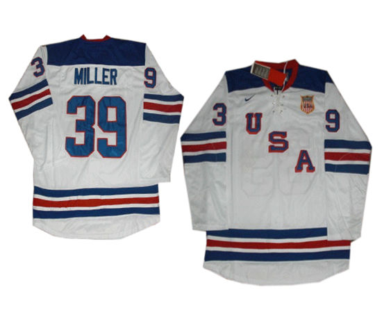Mens 2010 Olympics USA #39 Ryan Miller White Jersey
