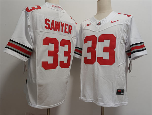 Mens Ohio State Buckeyes #33 Jack Sawyer Nike White College Football Game Jersey