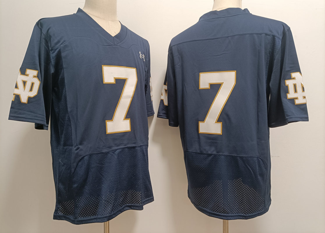 Men's Notre Dame Fighting Irish #7 Audric Estime Navy Without Name College Football Game Jersey