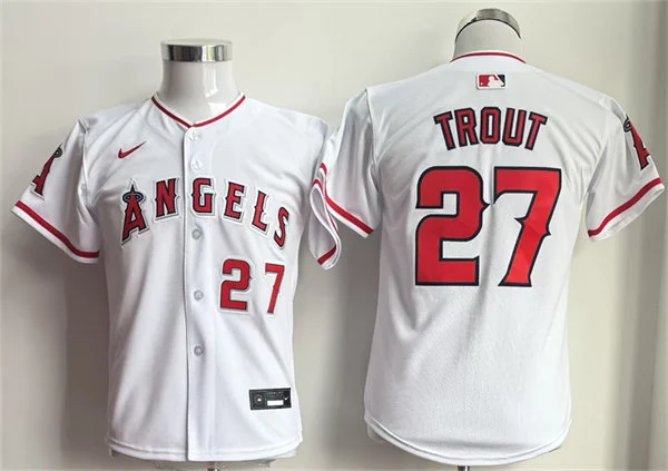 Youth Los Angeles Angels #27 Mike Trout Stitched Nike White Jersey