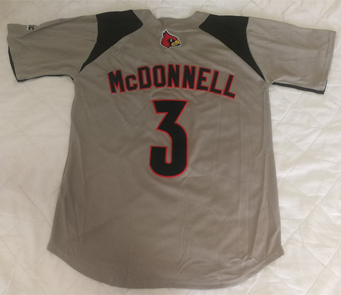 Louisville Cardinals #3 Dan McDonnell Grey With Black Adidas College Baseball Jersey Louisville Cardinals #3 Dan McDonnell Grey With Black Adidas College Baseball Jersey