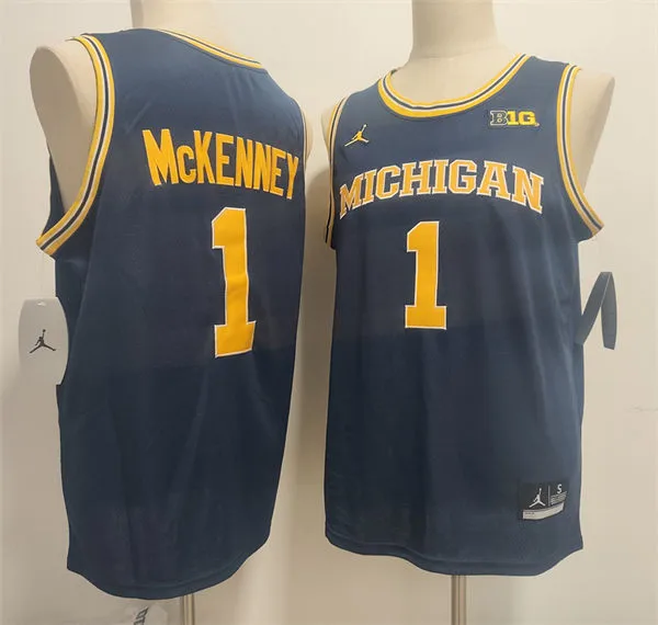 Michigan Wolverines #1 Trey McKenney Navy College Basketball Game Jersey