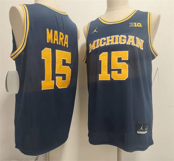 Michigan Wolverines #15 Aday Mara Navy College Basketball Game Jersey