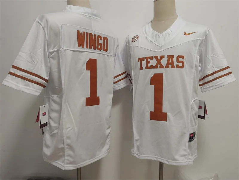 Mens Texas Longhorns #1 Ryan Wingo 2025 SEC White College Football Game Jersey