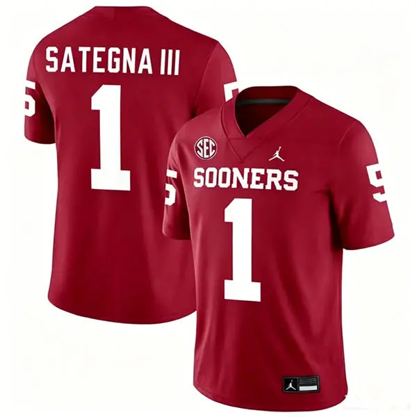 Oklahoma Sooners #1 Isaiah Sategna III 2026 SEC Crimson Football Game Jersey