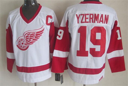 Men's Detroit Red Wings #19 Steve Yzerman White CCM Vintage Throwback Jersey