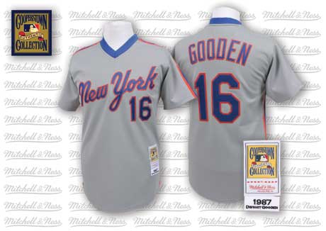 New York Mets #16 Dwight Gooden 1987 Gray Throwback Jersey