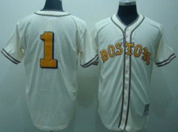 Mens Boston Red Sox #1 Bobby Doerr Cream 1940's Throwback Jersey