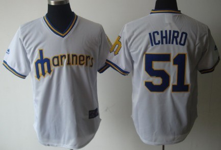Mens Seattle Mariners #51 Suzuki Ichiro White Pullover Cooperstown Throwback Jersey