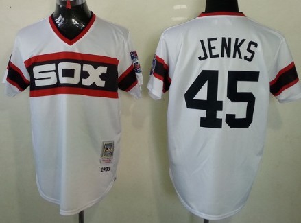 Men's Chicago White Sox #45 Bobby Jenks 2005 White Cooperstown Throwback Jersey