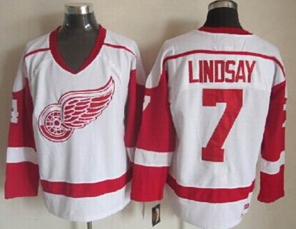 Men's Detroit Red Wings #7 Ted Lindsay White Throwback CCM Jersey