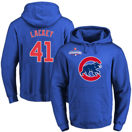 Men's Chicago Cubs #41 John Lackey Royal Primary Logo Pullover Hoodie