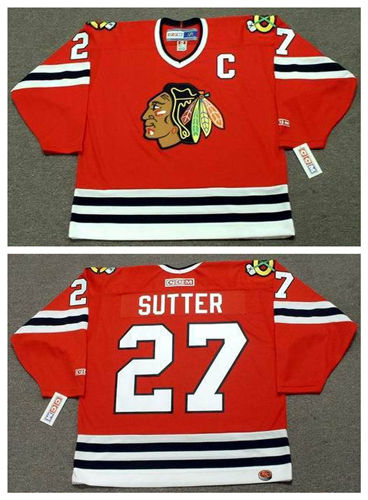 Men's Chicago Blackhawks #27 DARRYL SUTTER 1982 CCM Throwback NHL Hockey Jersey