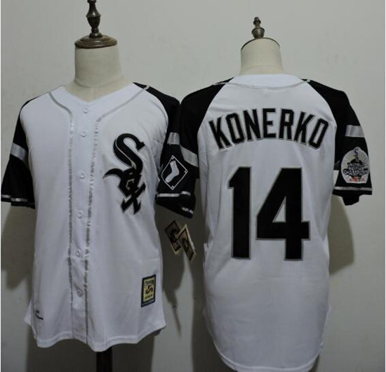 Men's Chicago White Sox #14 Paul Konerko White Stance 2005 World Series Throwback Jersey