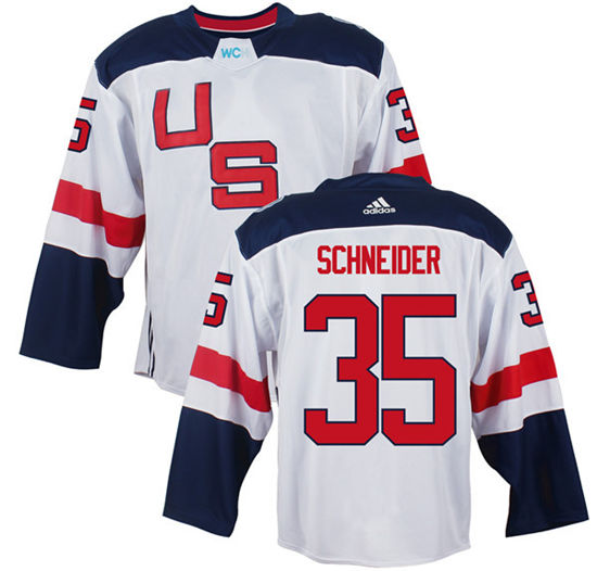 Men's US Hockey #35 Cory Schneider White adidas 2016 World Cup of Hockey  Game Jersey
