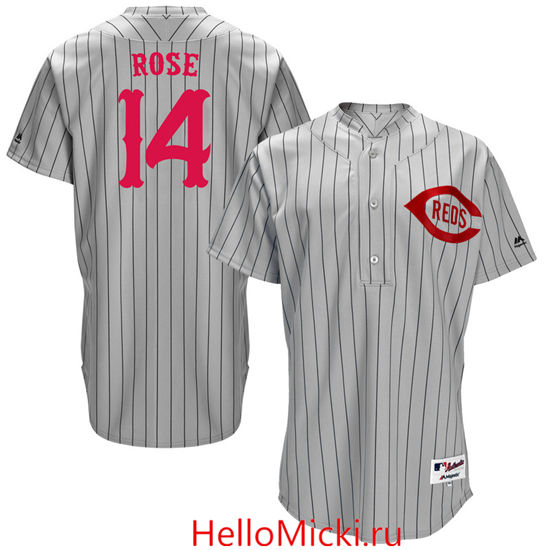 Men's Cincinnati Reds Retired Player #14 Pete Rose Gray Stripe Turn Back the Clock Throwback Authentic Player Jersey