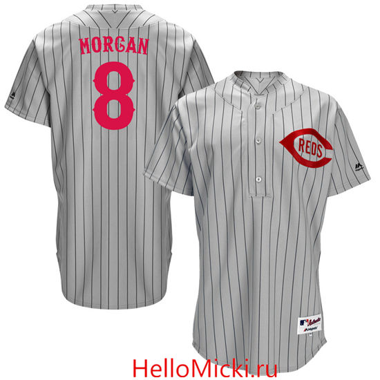 Men's Cincinnati Reds Retired Player #8 Joe Morgan Gray Stripe Turn Back the Clock Throwback Authentic Player Jersey