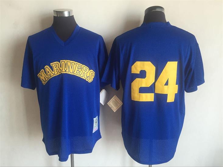 Men's Seattle Mariners #24 Ken Griffey Jr. Mitchell & Ness Royal Cooperstown Mesh Batting Practice Jersey