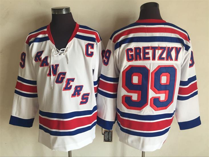 Mens New York Rangers #99 Wayne Gretzky 1996 White Throwback CCM Jersey