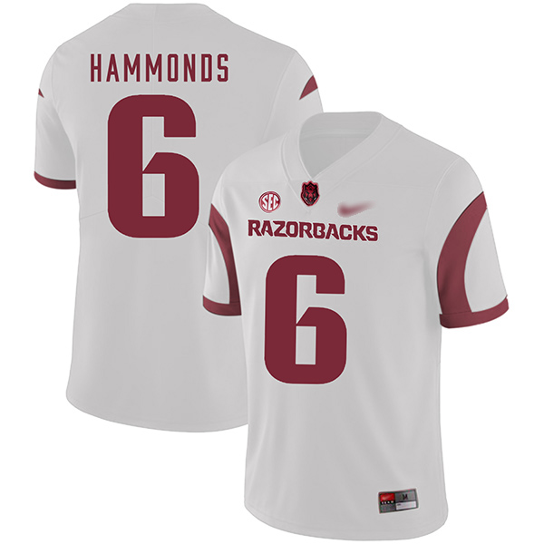 TJ Hammonds Arkansas Razorbacks Men's Jersey - #6 NCAA White Game Authentic