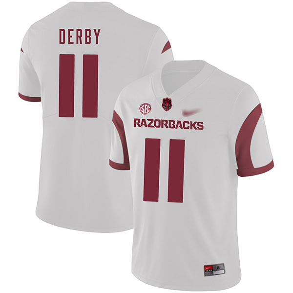 AJ Derby Arkansas Razorbacks Men's Jersey - #11 NCAA White Game Authentic