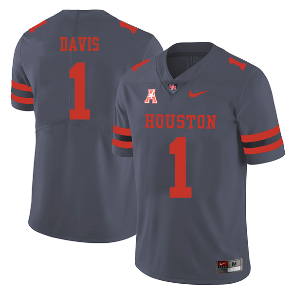Garrett Davis Houston Cougars Men's Jersey - #1 NCAA Grey Stitched Authentic