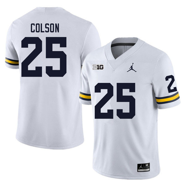 Mens Michigan Wolverines #25 Junior Colson Jordan Brand White College Football Game Jersey