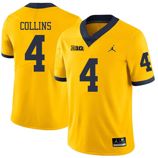 Mens Michigan Wolverines #4 Nico Collins Jordan Brand Gold College Football Game Jersey