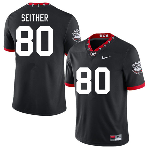 Mens Georgia Bulldogs #80 Brett Seither Nike Black Alternate Mascot 100th Anniversary College Football Game Jersey