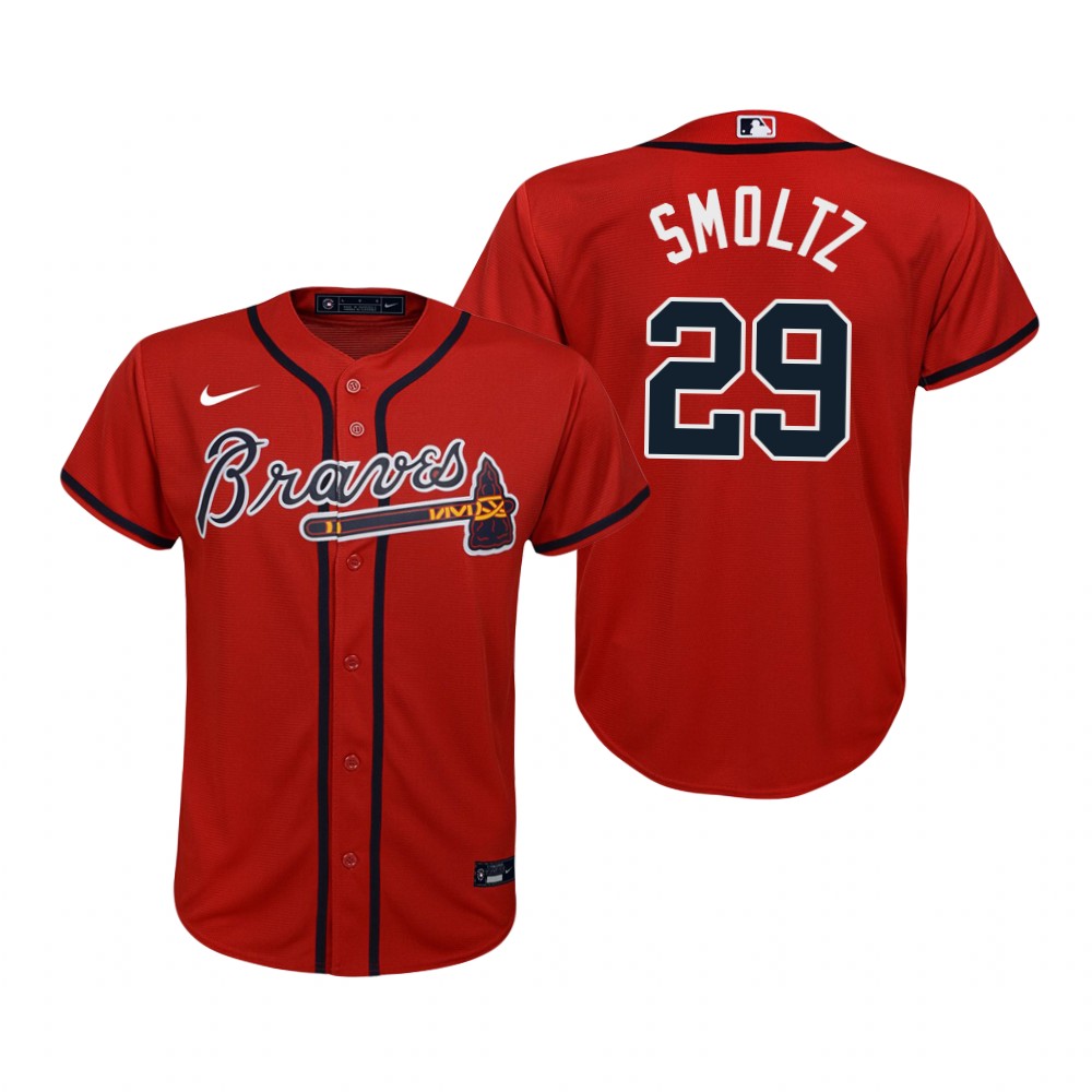 Youth Atlanta Braves Retired Player #29 John Smoltz Nike Red Alternate Cool Base Jersey