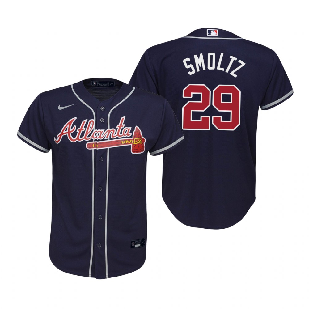Youth Atlanta Braves Retired Player #29 John Smoltz Nike Navy Alternate Cool Base Jersey