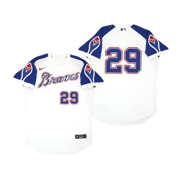 Mens Atlanta Braves Retired Player #29 John Smoltz Nike White Pullover Cooperstown Jersey