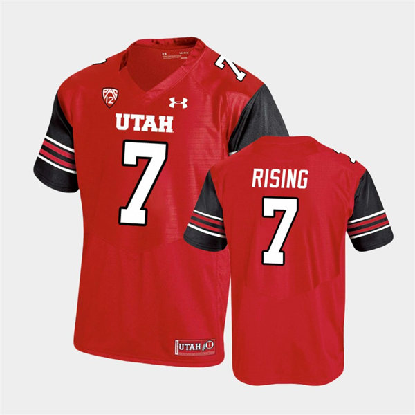 Mens Utah Utes #7 Cameron Rising Under Armour Red stripe Sleeves Football Game Jersey