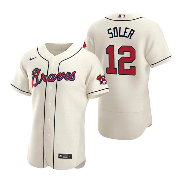 Mens Atlanta Braves #12 Jorge Soler Nike Cream Authentic Alternate Jersey