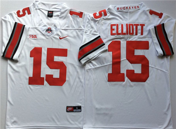 Mens #15 Ezekiel Elliott Ohio State Buckeyes Stitched Nike White College Football Game Jersey S-3XL