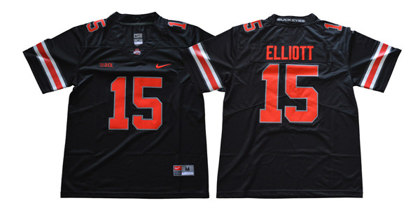 Mens #15 Ezekiel Elliott Ohio State Buckeyes Stitched Nike Blackout College Football Game Jersey S-3XL
