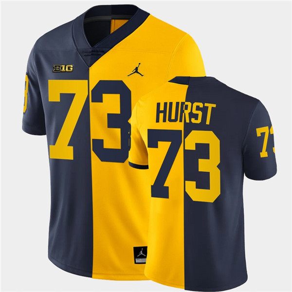 Men Michigan Wolverines #73 Maurice Hurst Navy Maize Split Two Tone Football Jersey