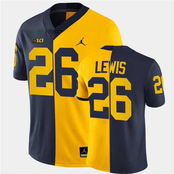 Men Michigan Wolverines #26 Jourdan Lewis Navy Maize Split Two Tone Football Jersey