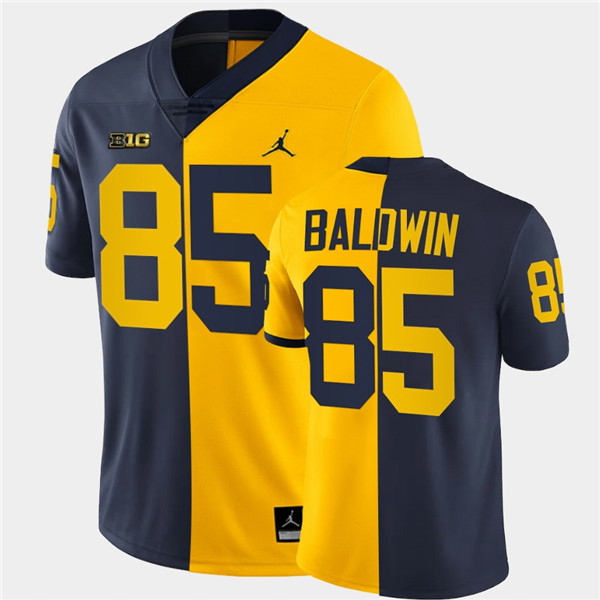 Men Michigan Wolverines #85 Daylen Baldwin Navy Maize Split Two Tone Football Jersey