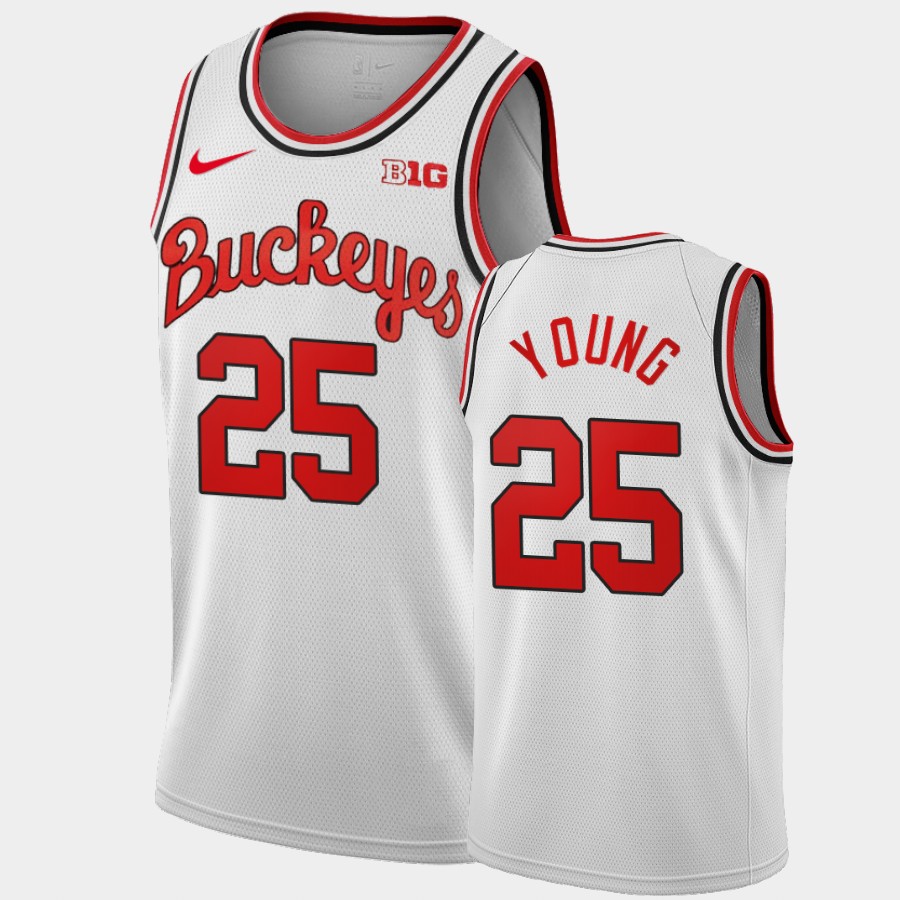 Men's #25 Kyle Young Ohio State Buckeyes Nike Home White 1980 Throwback Stitched College Basketball Jersey