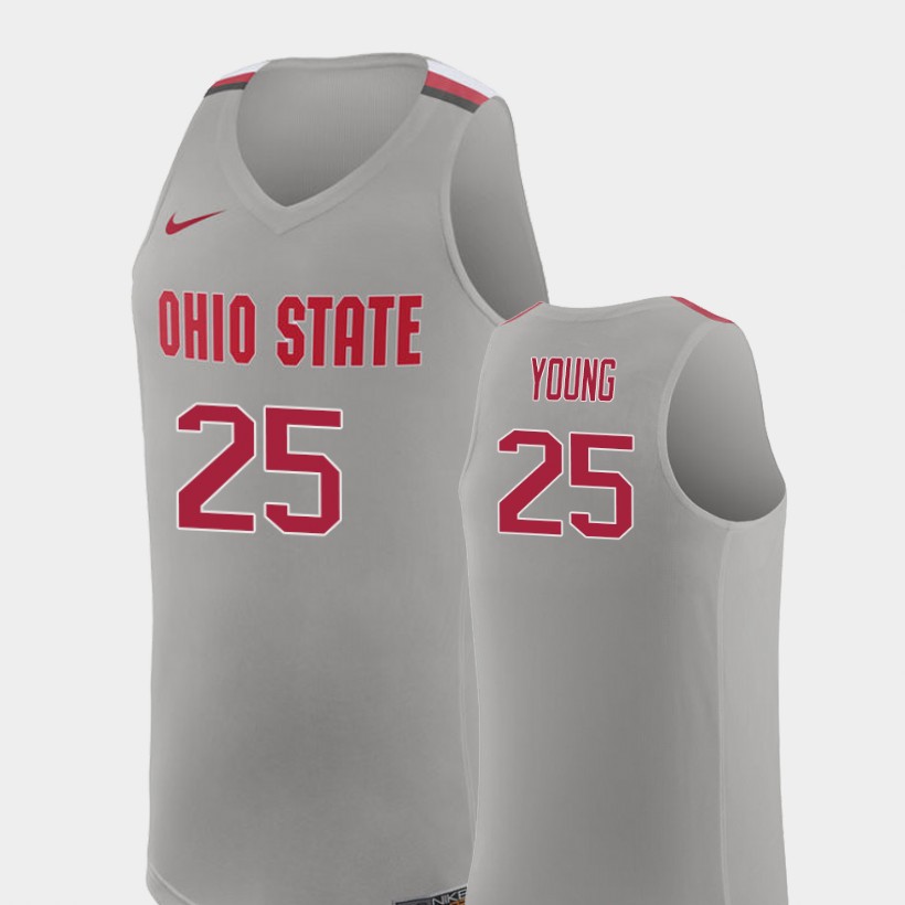 Men's #25 Kyle Young Ohio State Buckeyes Nike Pure Gray Stitched College Basketball Jersey