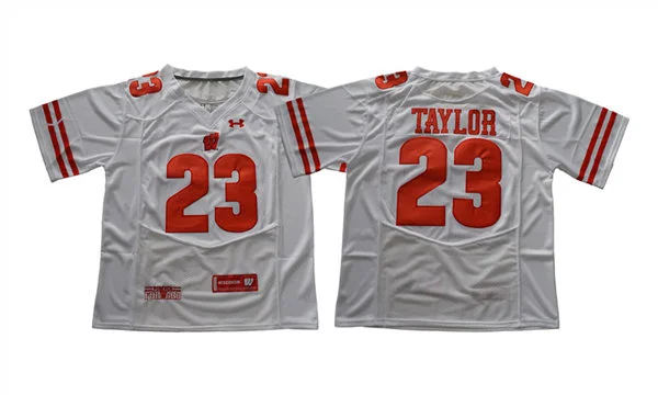 Men's Wisconsin Badgers #23 Jonathan Taylor White 2019 College Football Jersey