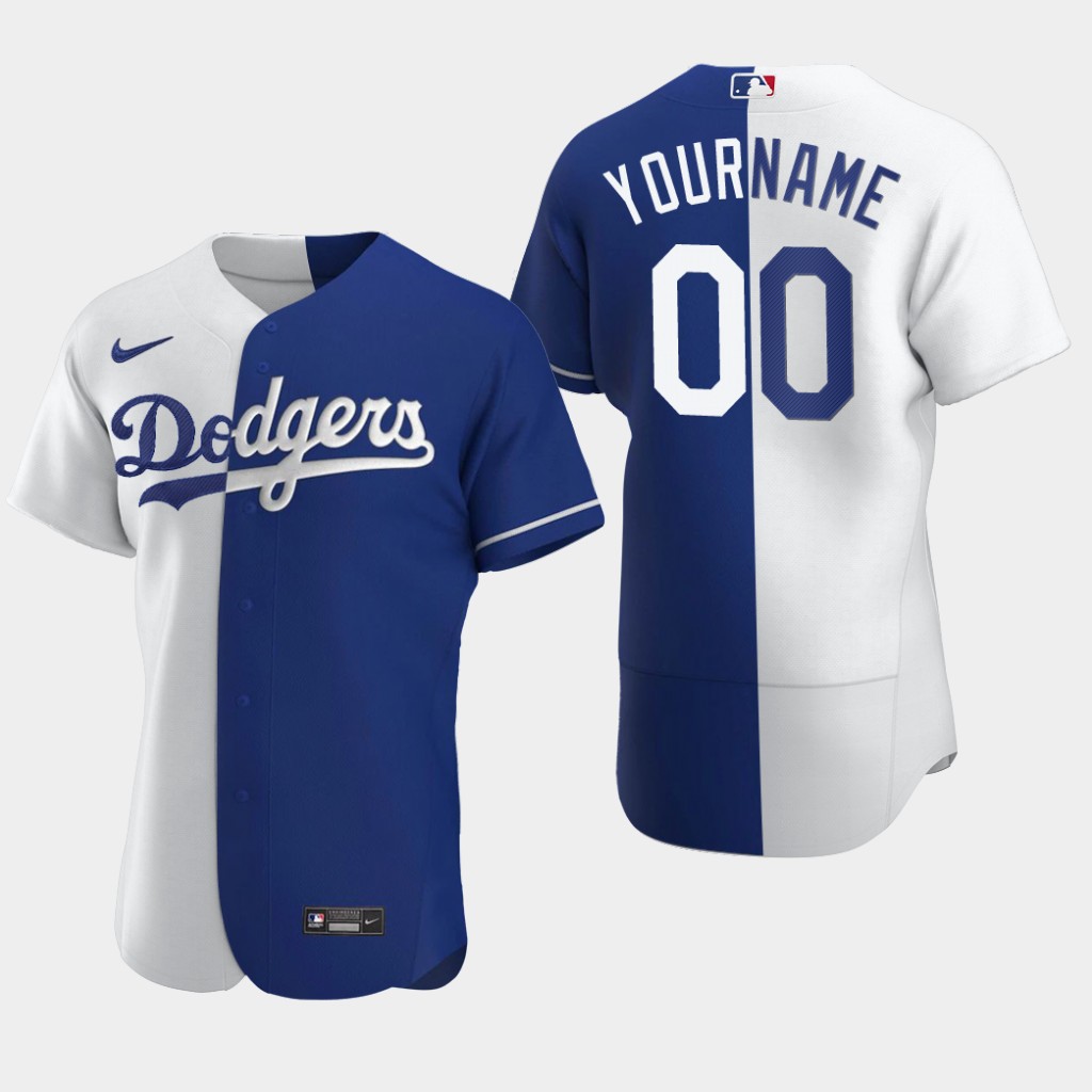 Mens Los Angeles Dodgers Custom Nike White Royal Two Tone Split Jersey