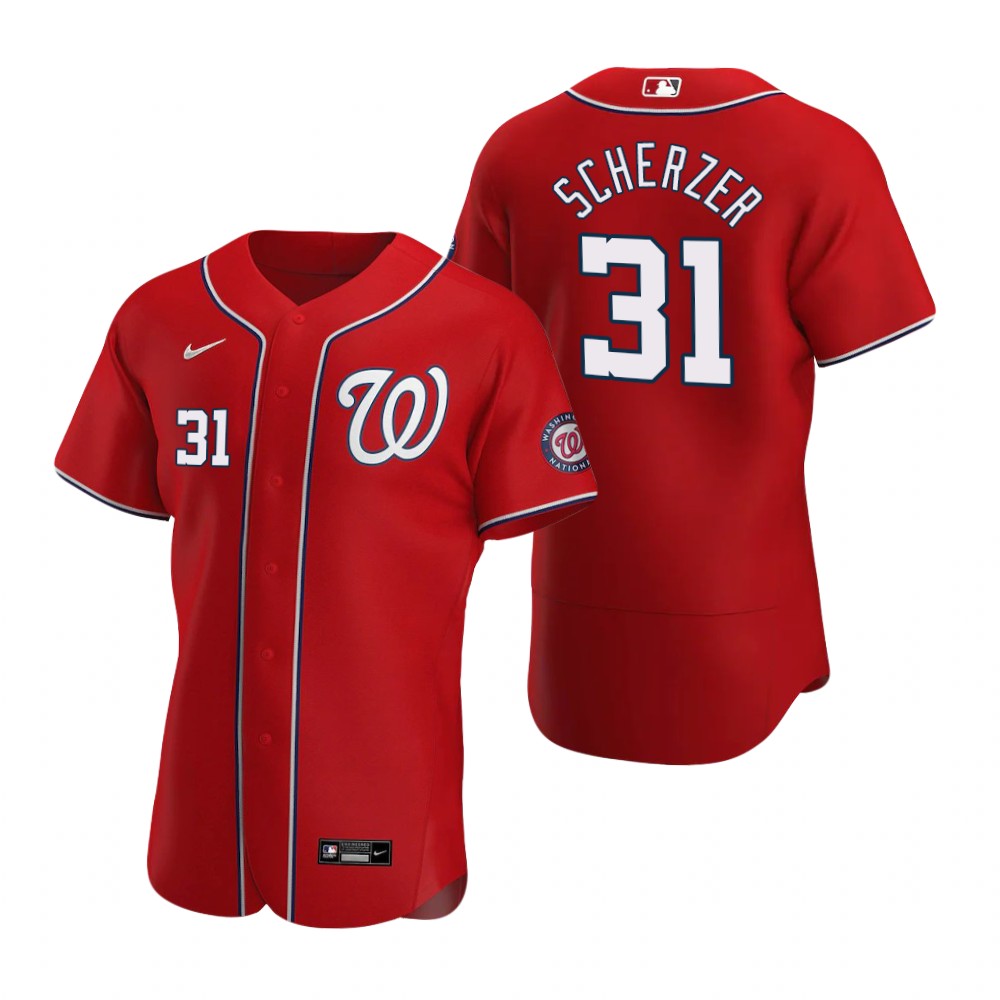 Men's Washington Nationals #31 Max Scherzer Scarlet Authentic 2020 Alternate Patch Jersey