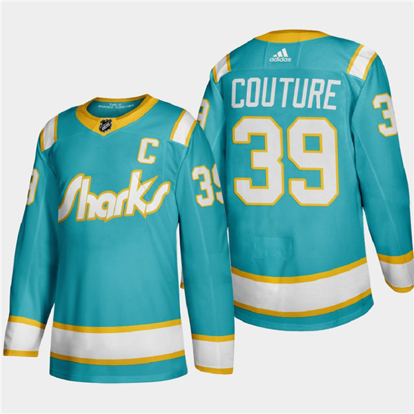 Mens San Jose Sharks #39 Logan Couture 2020-21 California Golden Seals Throwback Authentic Teal Jersey